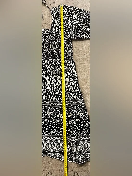 Umgee USA Smocked Boho Animal Print Dress Black White Sz L Smocked Chest - Picture 4 of 6